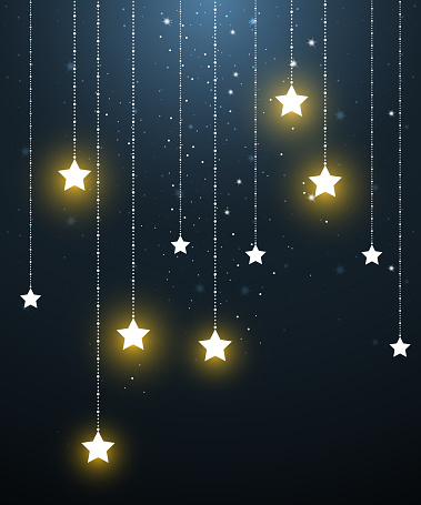 Star hanging mobile in starry night look like meteor showers. A abstract astronomy background. Vector illustration.