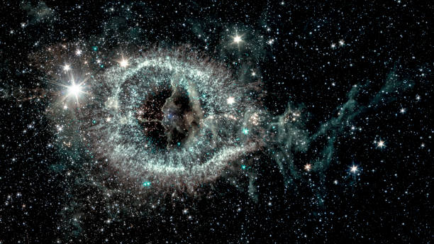 The Helix nebula, a cosmic starlet eerie resemblance to a giant eye on a background of a colorful universe, collage. Elements of this image furnished by NASA. The Helix nebula, a cosmic starlet eerie resemblance to a giant eye on a background of a colorful universe, collage. Elements of this image furnished by NASA. eye nebula stock pictures, royalty-free photos & images