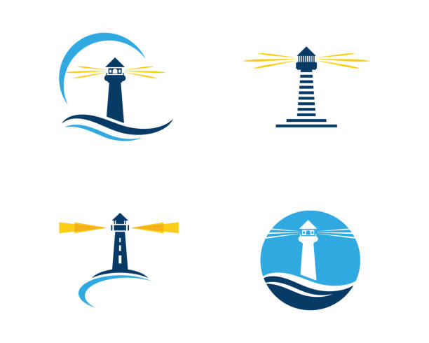 licht haus symbol vektor-illustration - sea sign direction beacon stock-grafiken, -clipart, -cartoons und -symbole