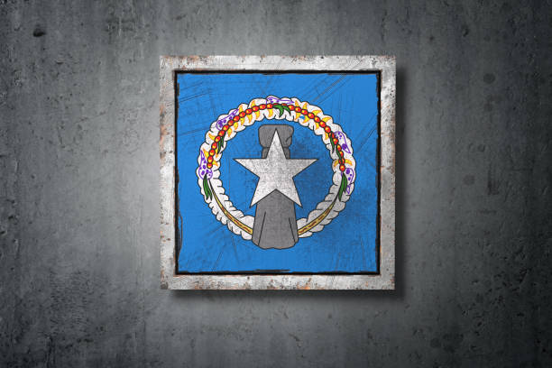 3d rendering of a Northern Mariana Islands flag in a concrete wall