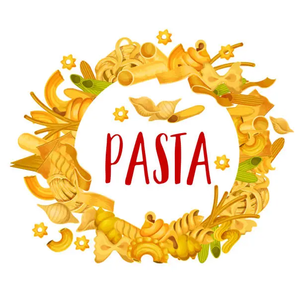 Vector illustration of Italian pasta penne and spaghetti frame