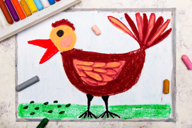 istock Colorful hand drawing: beautiful brown bird eating grain 1052994548