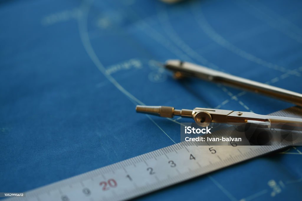 drawing engineer education design Engineering blueprint design for buildings of blue architecture tools to achieve a human activity Engineer Stock Photo