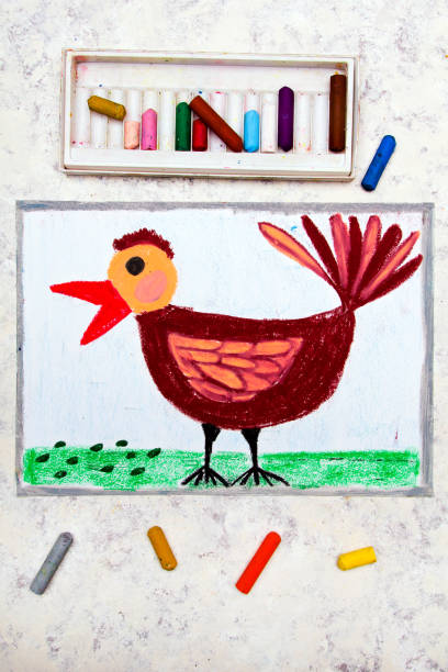 istock Colorful hand drawing: beautiful brown bird eating grain 1053000082
