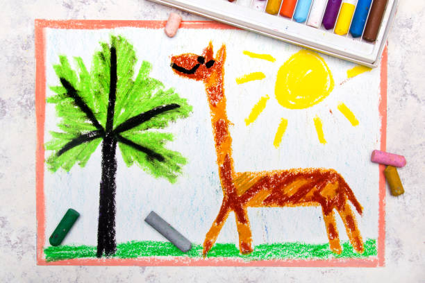 istock Colorful hand drawing: cute smiling giraffe with long neck 1053000792