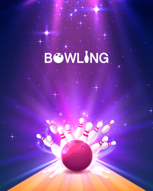 bowling club poster mit dem hellen hintergrund. - strike stock-grafiken, -clipart, -cartoons und -symbole