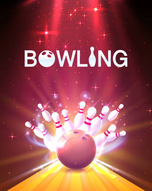 bowling club poster mit dem hellen hintergrund. - strike stock-grafiken, -clipart, -cartoons und -symbole