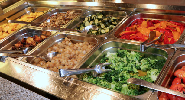 istock self-service restaurant with many trays filled with broccoli pep 1053005280