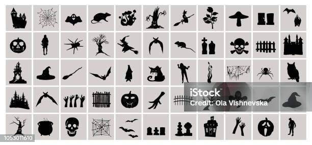 Happy Halloween Graphic Set Halloween Collection Witch Attributes Creepy And Spooky Elements For Halloween Decorations Doodle Silhouettes Sketch Sticker Hand Drawn Vector Illustration Stock Illustration - Download Image Now