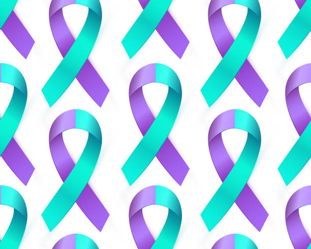 3d Purple blue ribbon seamless pattern for Suicide Prevention Awareness Realistic purple blue ribbon seamless pattern for Suicide Prevention Awareness isolated on white background. Double colour type medical banner. Vector illustration EPS 10 file. suicide stock illustrations