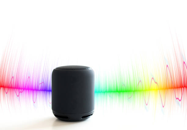 istock Smart speaker with colorful sound waves 1053020896