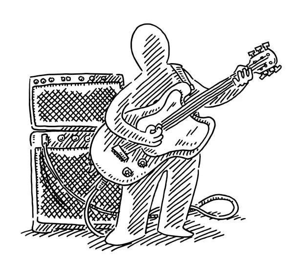 Vector illustration of Human Figure Musician Electric Guitar Player Drawing