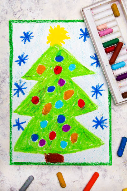 istock Colorful hand drawing: Beautiful Christmas tree with colorful balls 1053022988