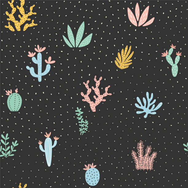 Succulent Seamless Pattern_02 Floral seamless pattern. Vector illustration. drawing of pink and black polka dot wallpaper stock illustrations