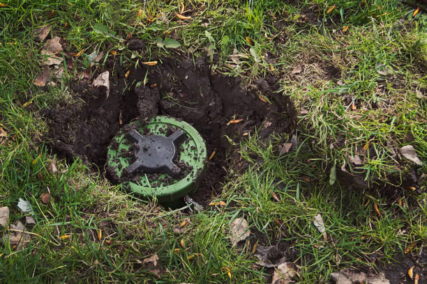 mina antiuomo nel terreno. scavare il mio. miniera antiuomo. estrazione dati. sminamento. campo minato - exploding mining bomb mine foto e immagini stock