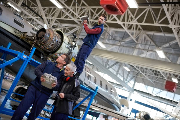 istock Aircraft mechanics in the hangar 1053036158