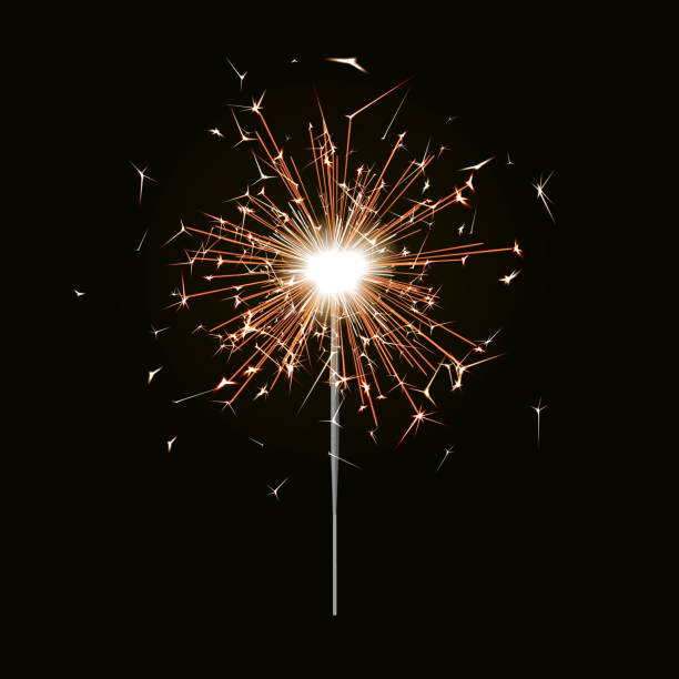 ベンガルの火。新年線香花火キャンドルが黒い背景に分離されました。現実的なベクトルの光効果。p - sparkler点のイラスト素材／クリップアート素材／マンガ素材／アイコン素材