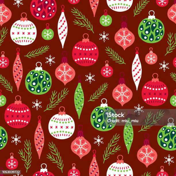 Weihnachten Musterdesign Mit Tannenzweigen Kugeln Kugeln Und Schneeflocken Stock Vektor Art und mehr Bilder von Christbaumkugel