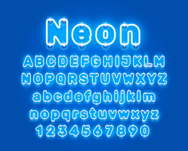 istock Neon city color blue font. English alphabet sign. 1053043694