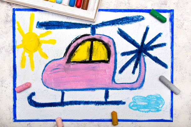 istock Colorful hand drawing: Cute pink helicopter 1053045664