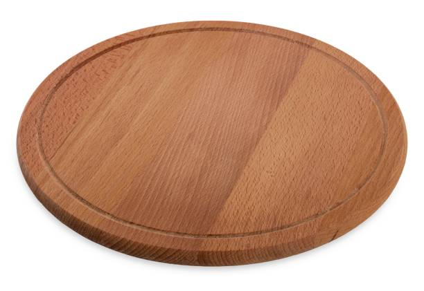 istock Round Wooden Cutting Board Isolated on White Background 1053048246