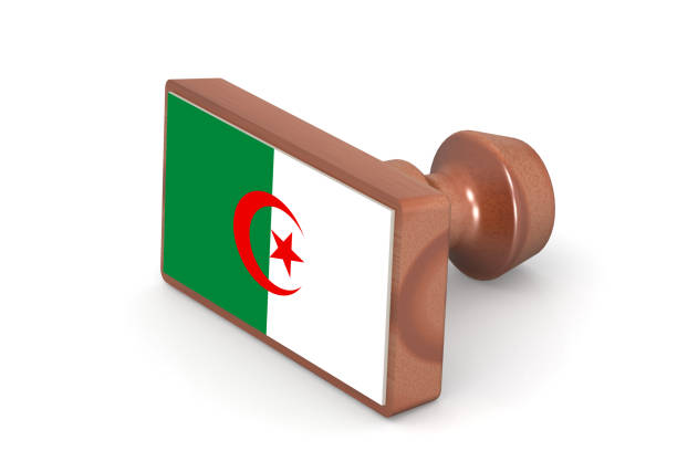 Blank wooden stamp with Algeria flag image with hi-res rendered artwork that could be used for any graphic design.