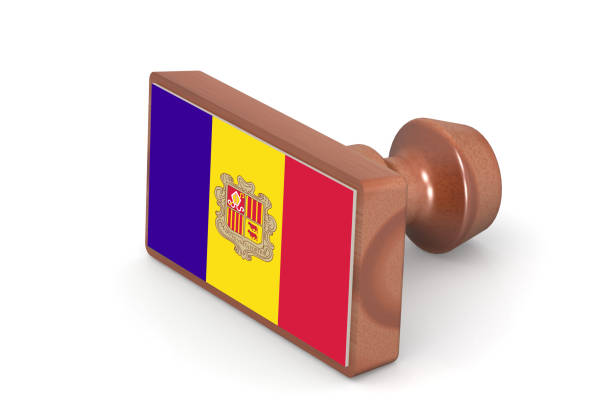 Blank wooden stamp with Andorra flag image with hi-res rendered artwork that could be used for any graphic design.