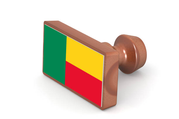 Wooden stamp with Benin flag image with hi-res rendered artwork that could be used for any graphic design.