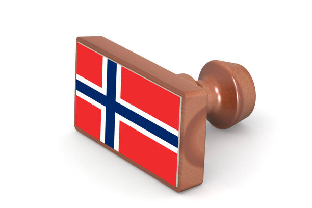 Wooden stamp with Norway flag image with hi-res rendered artwork that could be used for any graphic design.