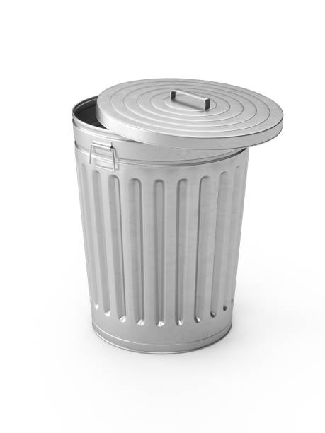 istock 3D Rendering steel trash can isolated on white background 1053053384
