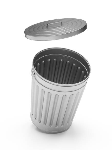 istock 3D Rendering steel trash can isolated on white background 1053053434