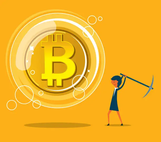 Vector illustration of Bitcoin bubbles - Businesswoman