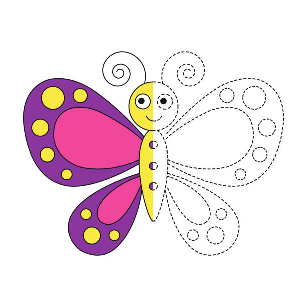 Illustration of funny butterfly for toddlers Vector drawing worksheet for preschool kids with easy gaming level of difficulty. Simple educational game for kids. Illustration of funny butterfly for toddlers simple butterfly outline pictures stock illustrations