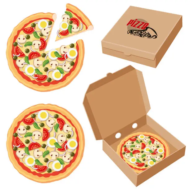 Vector illustration of Pizza inside a Cardbox Clip art