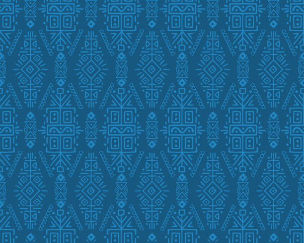 Ethnic Style Vector Seamless Pattern Vector Seamless Pattern in Ethnic Style. Creative tribal endless ornament, perfect for textile design, wrapping paper, wallpaper or site background. Trendy hand drawn boho tile. tiki stock illustrations