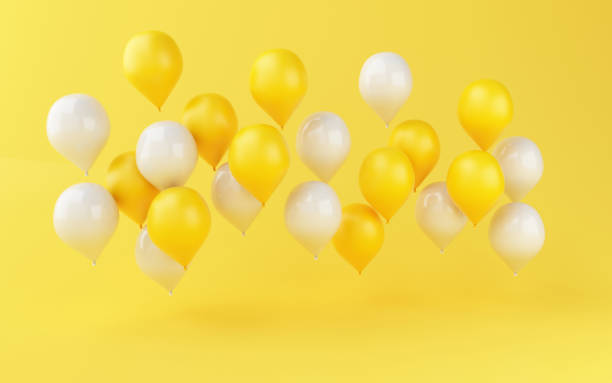 3d decoração de festa de aniversário de balões - yellow balloon - fotografias e filmes do acervo