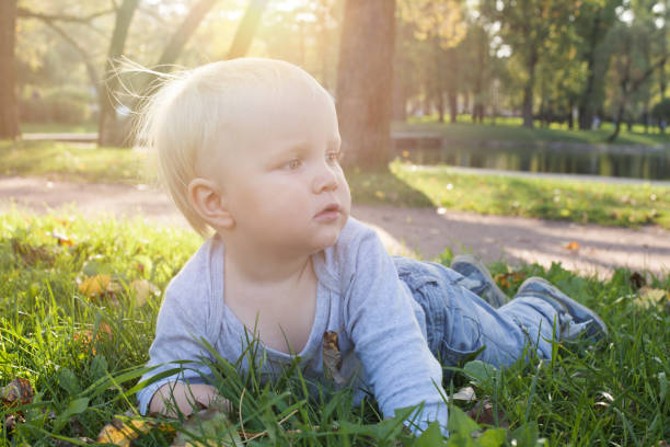 istock Little baby boy outdoors in park 1053075936
