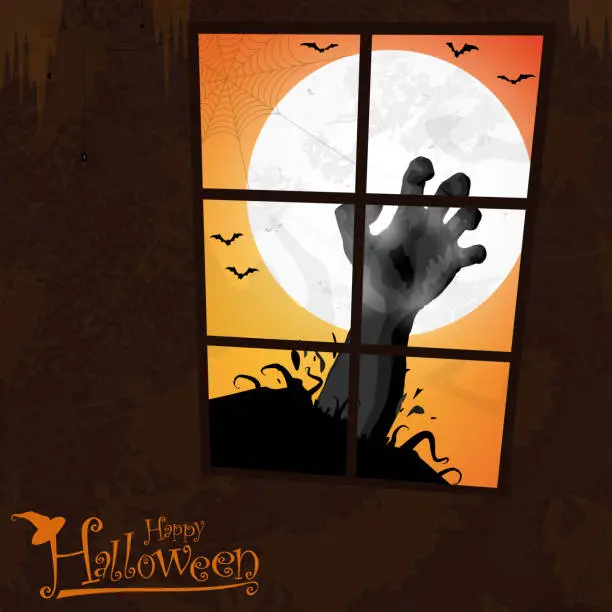 Vector illustration of zombie hand you can see through a window