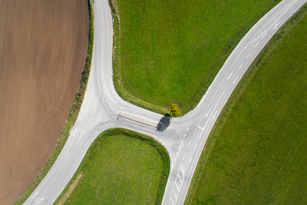 istock Road junction, intersection - agricultural area, aerial view 1053085442