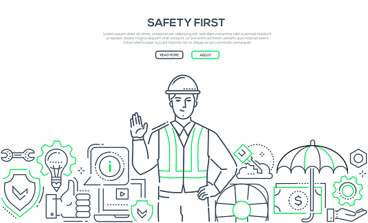 Safety first - modern line design style banner