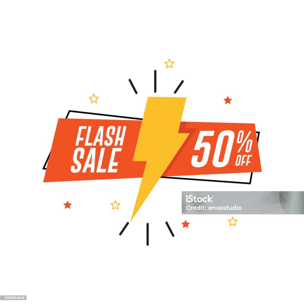 Flash-Verkauf-Banner. 50 % Rabatt - Lizenzfrei Gewitterblitz Vektorgrafik