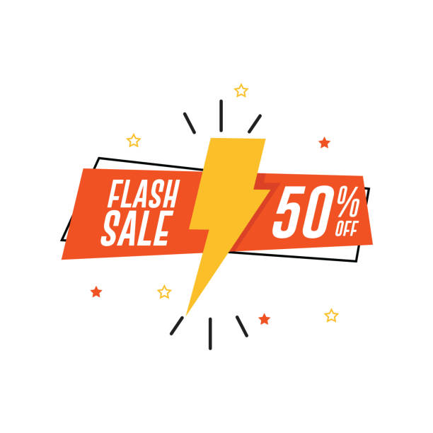 ilustraciones, imágenes clip art, dibujos animados e iconos de stock de venta banner en flash. 50% de descuento - percentage sign flash