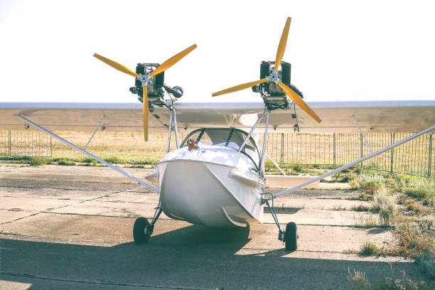 istock Light twin-engine amphibious aircraft at the airport 1053098274
