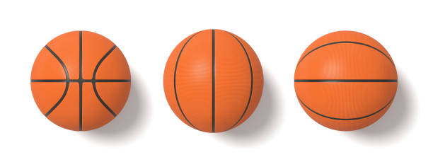 istock 3d rendering of basketballs shown in different view angles on a white background in top view. 1053100148