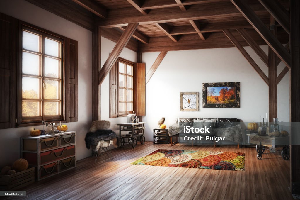 Cozy Home Interior Digitally generated warm, rustic and cozy home interior design with high quality models of stylish furniture and home props.

The scene was rendered with photorealistic shaders and lighting in Autodesk® 3ds Max 2016 with V-Ray 3.6 with some post-production added. Rustic Stock Photo