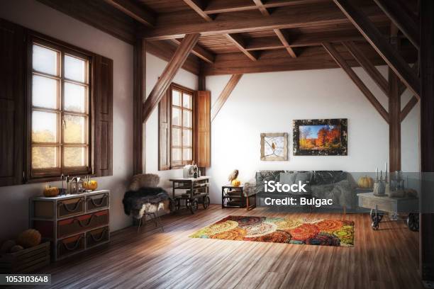 Cozy Home Interior Stock Photo - Download Image Now - Rustic, Autumn, Living Room