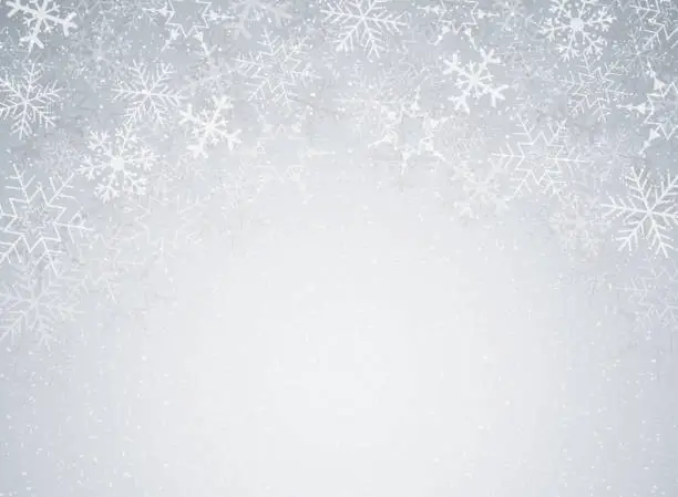 Vector illustration of Snowflakes in Christmas festival theme on blur gray gradient background with snow decoration.