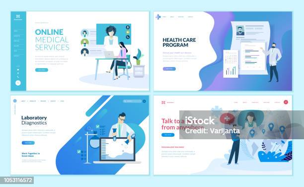 Set Of Web Page Design Templates For Online Medical Support Health Care Laboratory Medical Services Stock Illustration - Download Image Now