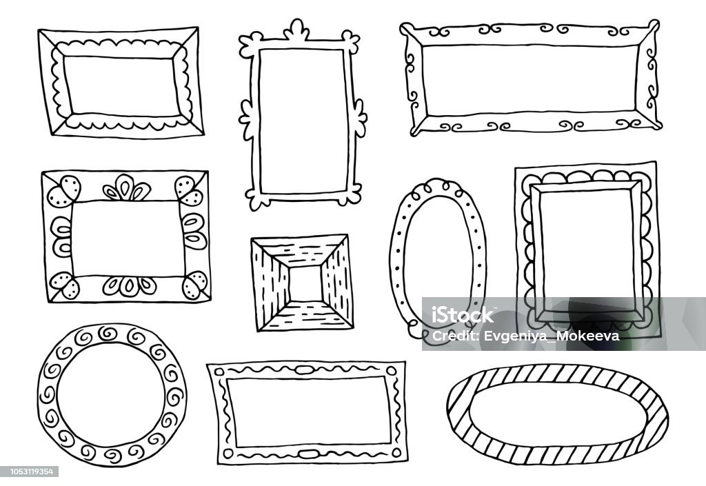Set of hand drawn sketch frames. Set of hand drawn sketch frames. Vector illustration. Art Museum stock vector