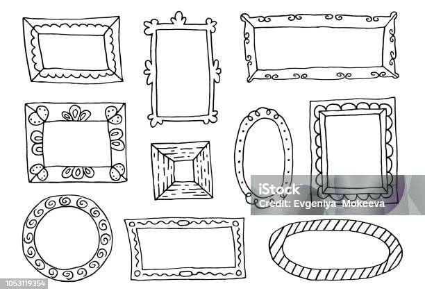 Set Of Hand Drawn Sketch Frames Stock Illustration - Download Image Now - Art Museum, Cartoon, Art